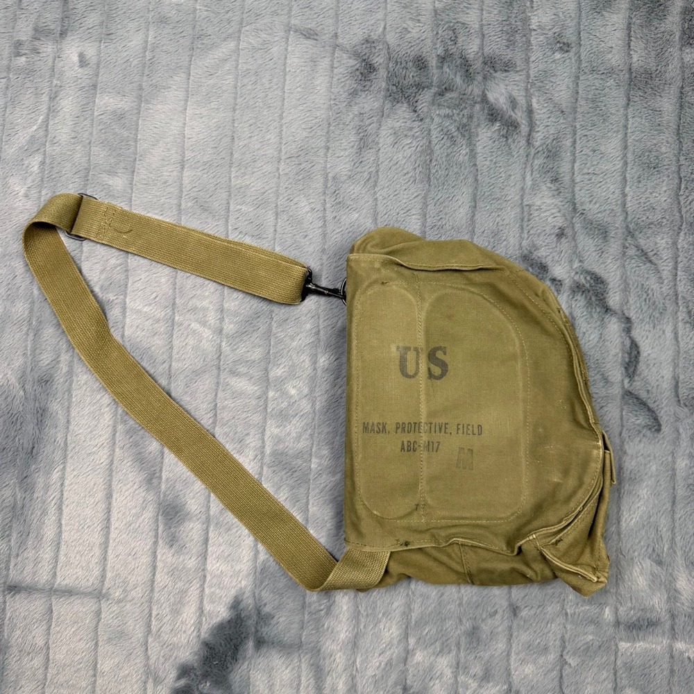 Vintage US Military ABC-M17 Gas Mask Bag Olive Canvas Messenger Shoulder Bag